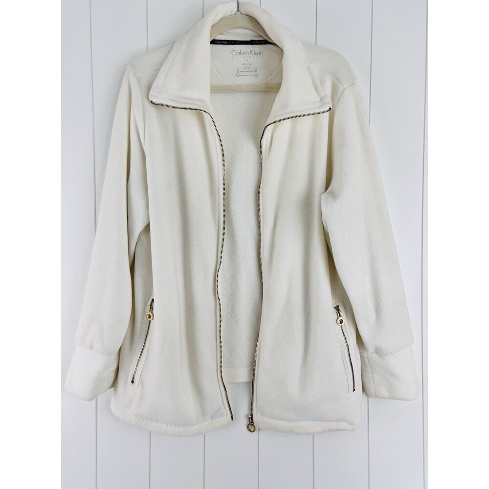 Calvin Klein Performance White Fleece Full Zip Jacket Gold Hardware Plus 1X